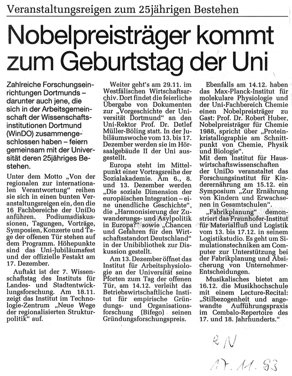 1993_11_17 RN Nobelpreistraeger kommt zum Geburtstag der Uni